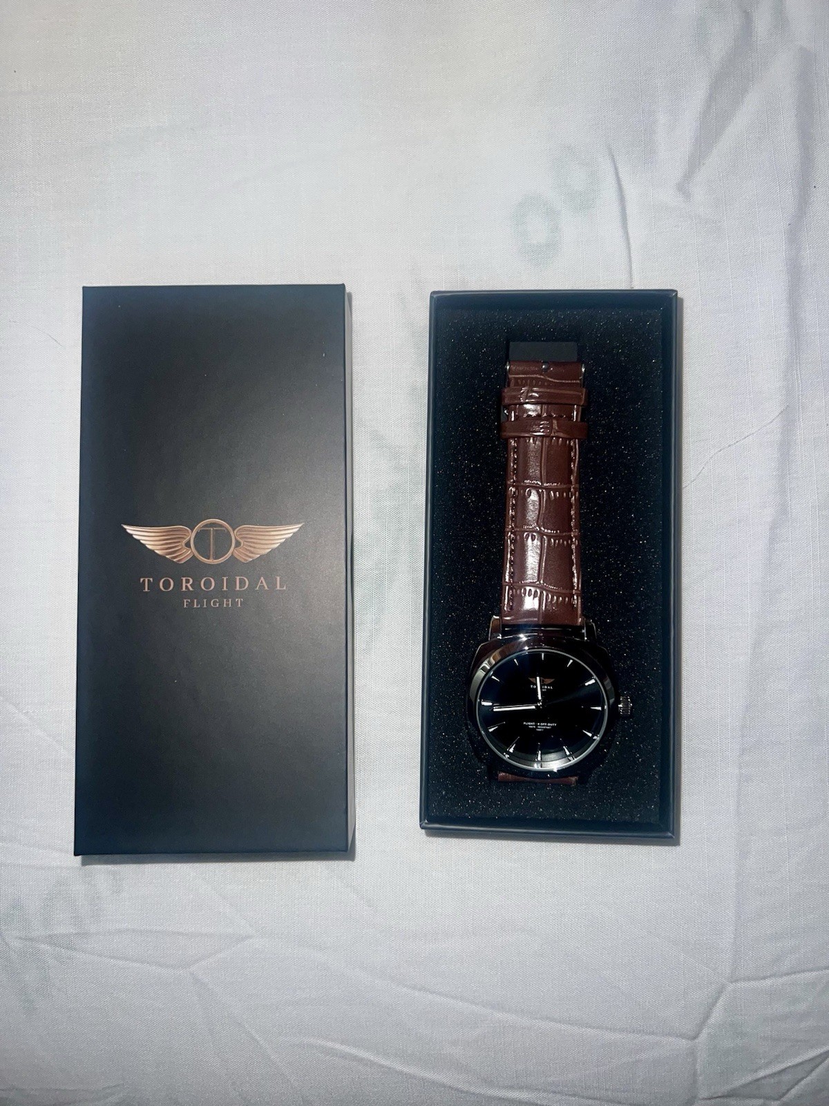 Toroidal Flight 00 OFF DUTY Analog Wrist Watch Brown Leather Black Dial Silver
