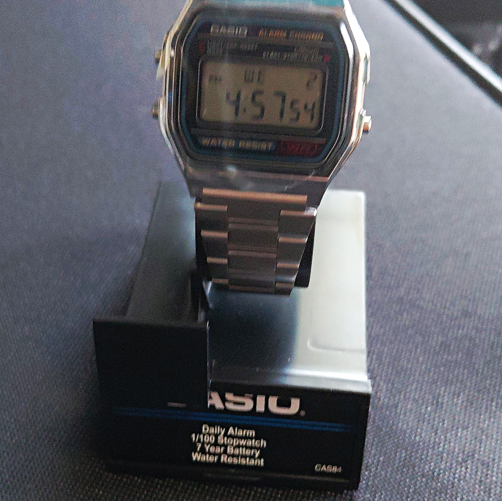 Casio A158W-1QES Digital Quartz Alarm Chrono Watch, SS Bracelet, Box Papers