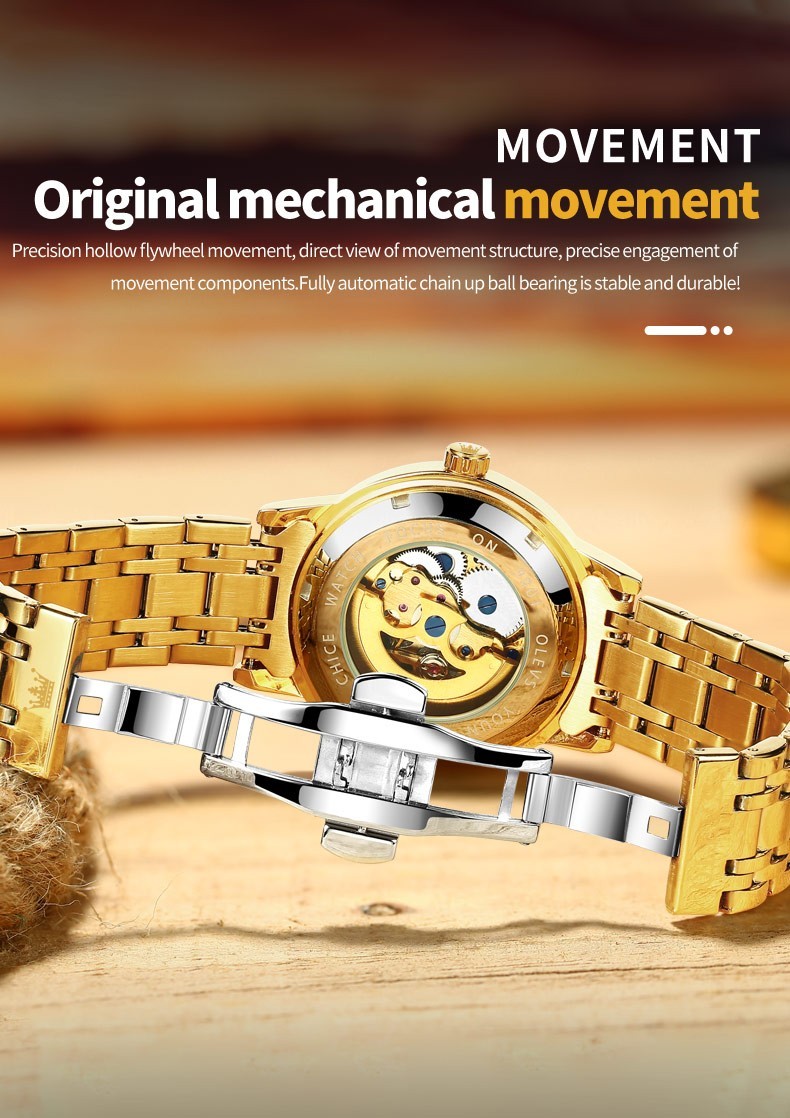 OLEVS 9901 Fashion Multi-functiom Accurate Transparent Vintage Mechanical Watch