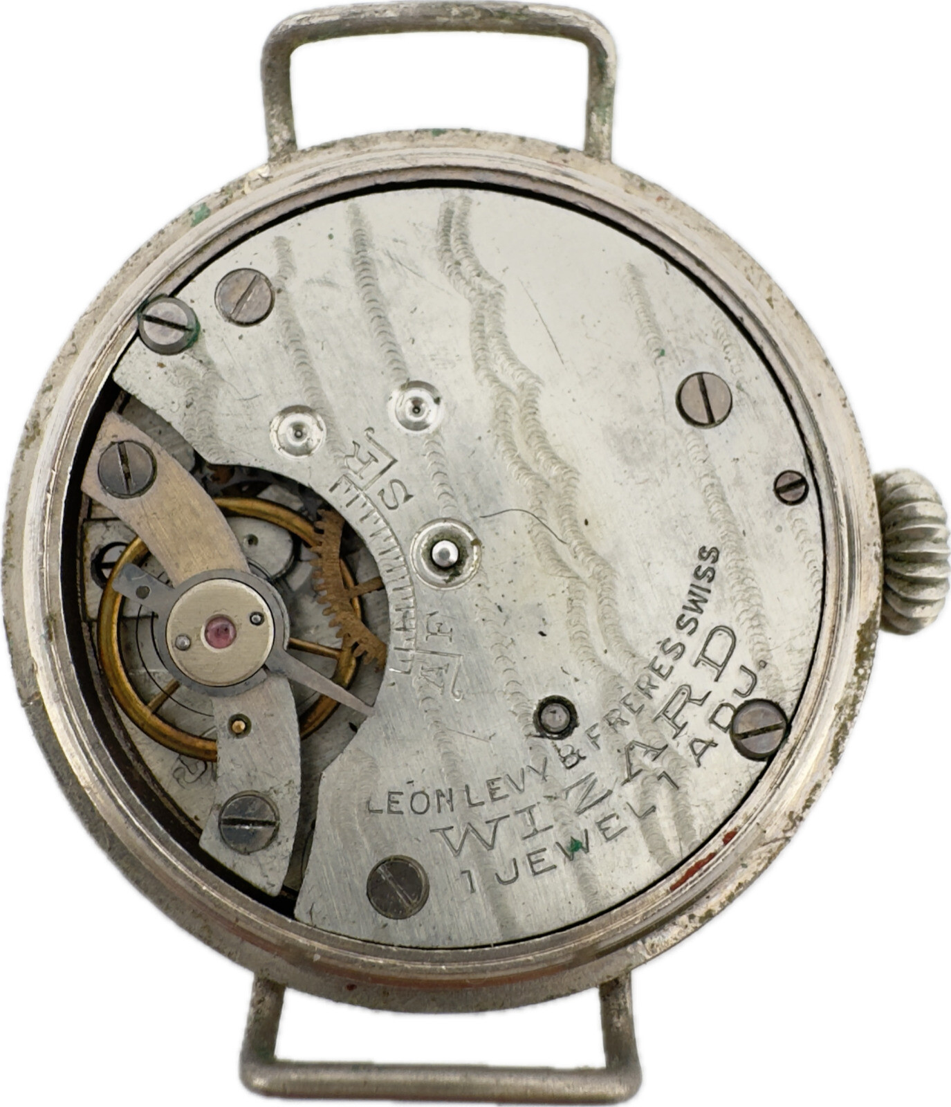 Vintage 30mm Wizard Wire Lug Men’s Cylinder Escapement Wristwatch for Parts