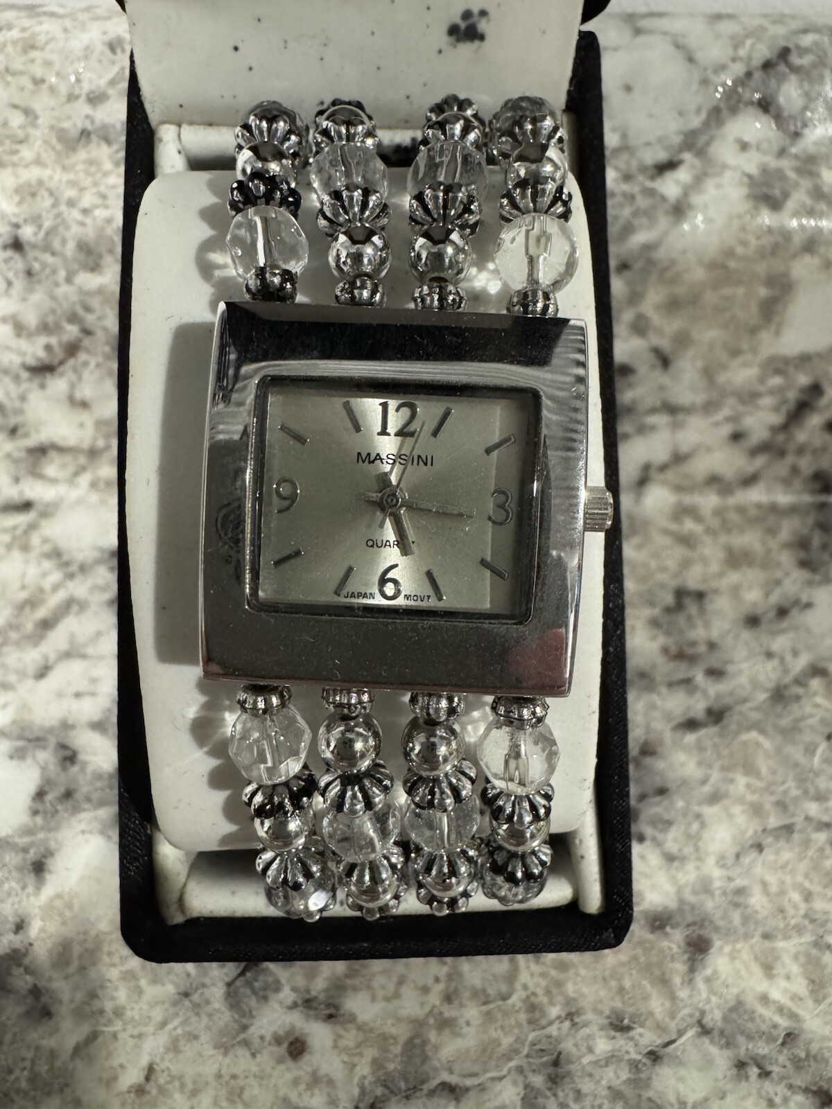 Massini Silver Elastic Beaded Bracelet Watch. New in Box
