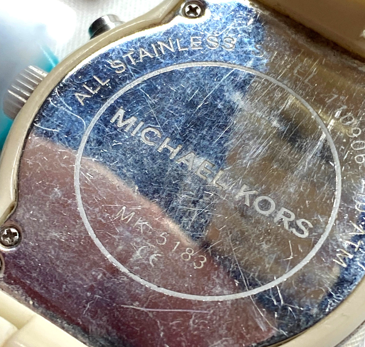 Michael Kors MK-5183 White Chronograph Crystal 10mm Wrist Watch Plastic Band