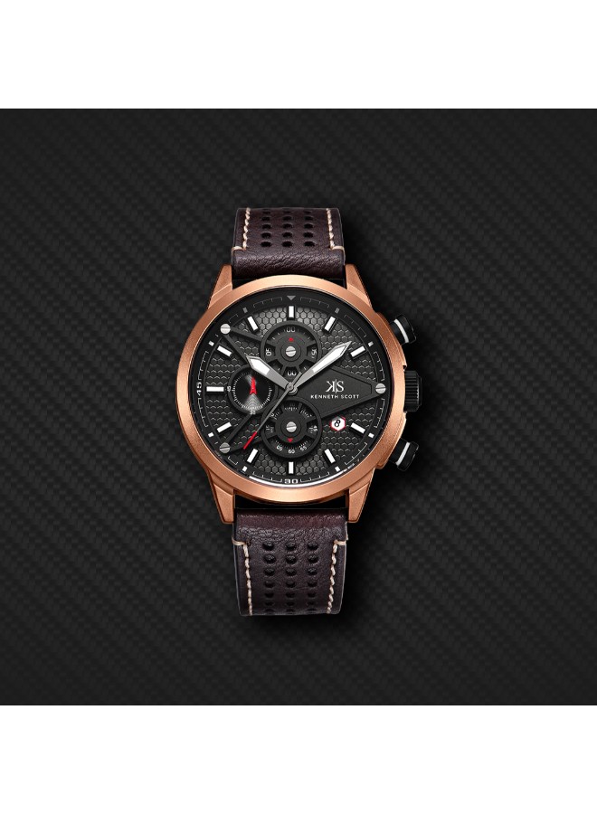 Kenneth Scott Men’s Chronograph Watch | Black Dial, 45mm, 30 m (3 ATM)