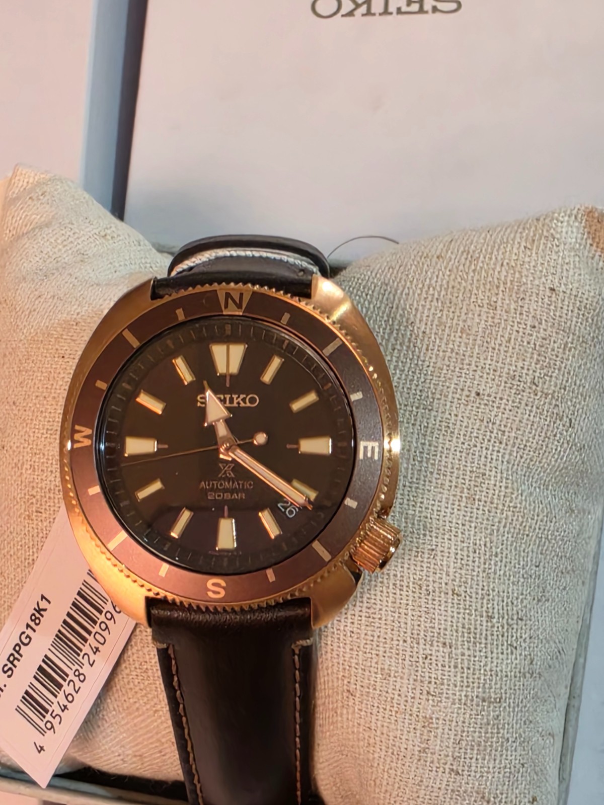 SEIKO ProspeX SRPG18K1 Brown Automatic Watch Leather Diver’s 200m Tortoise NOS