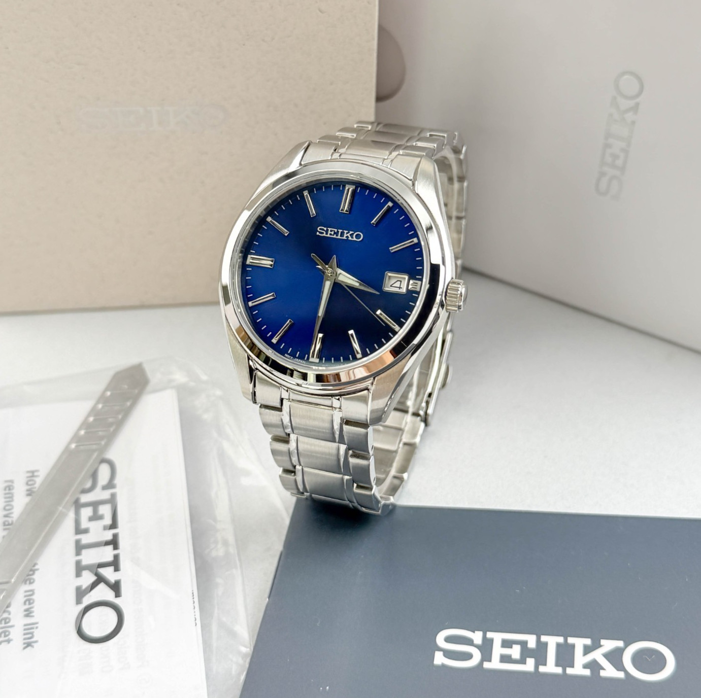 Seiko Essentials SUR309 Stainless Steel Men’s Quartz Watch w Blue Dial 40.2mm