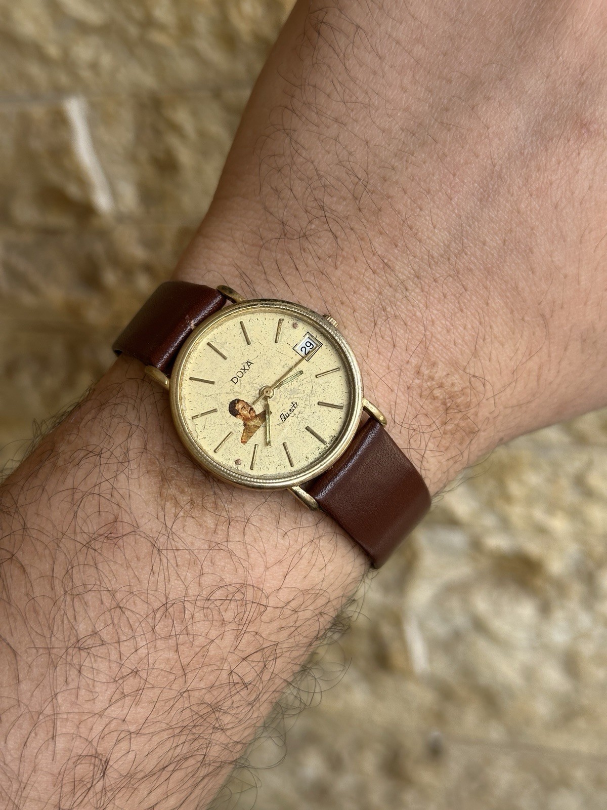 1980s Vintage Doxa Saddam Hussein Iraq Gift Watch Quartz 32mm Rare Authentic