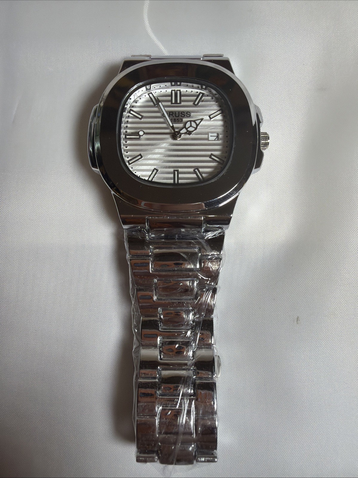 ORUSS Men’s Silver Analog Wristwatch Metal Band Date White Dial Dress/Formal New