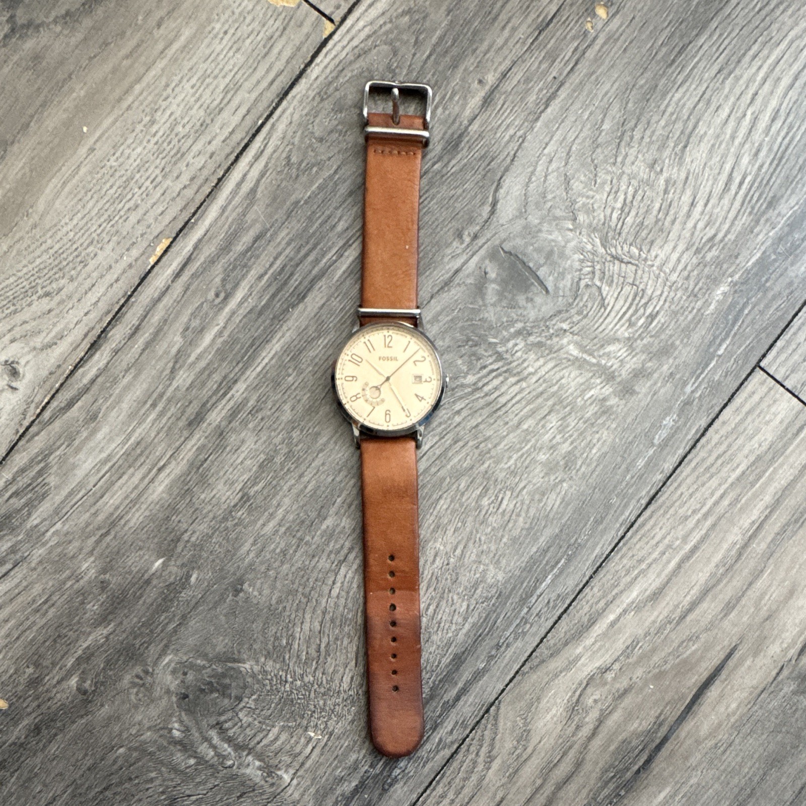 Fossil ES3958 Men’s Quartz Analog Date Watch 44mm Brown/Black Leather 50m