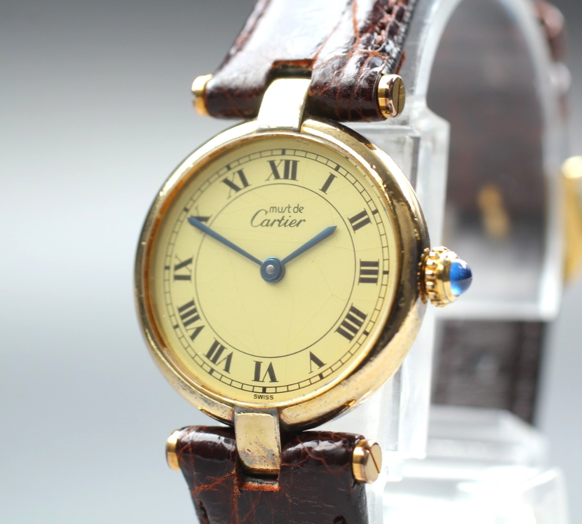 Vintage [Exc+5] CARTIER Must Vermeil 925 Gold Roman Quartz Womens Watch JAPAN