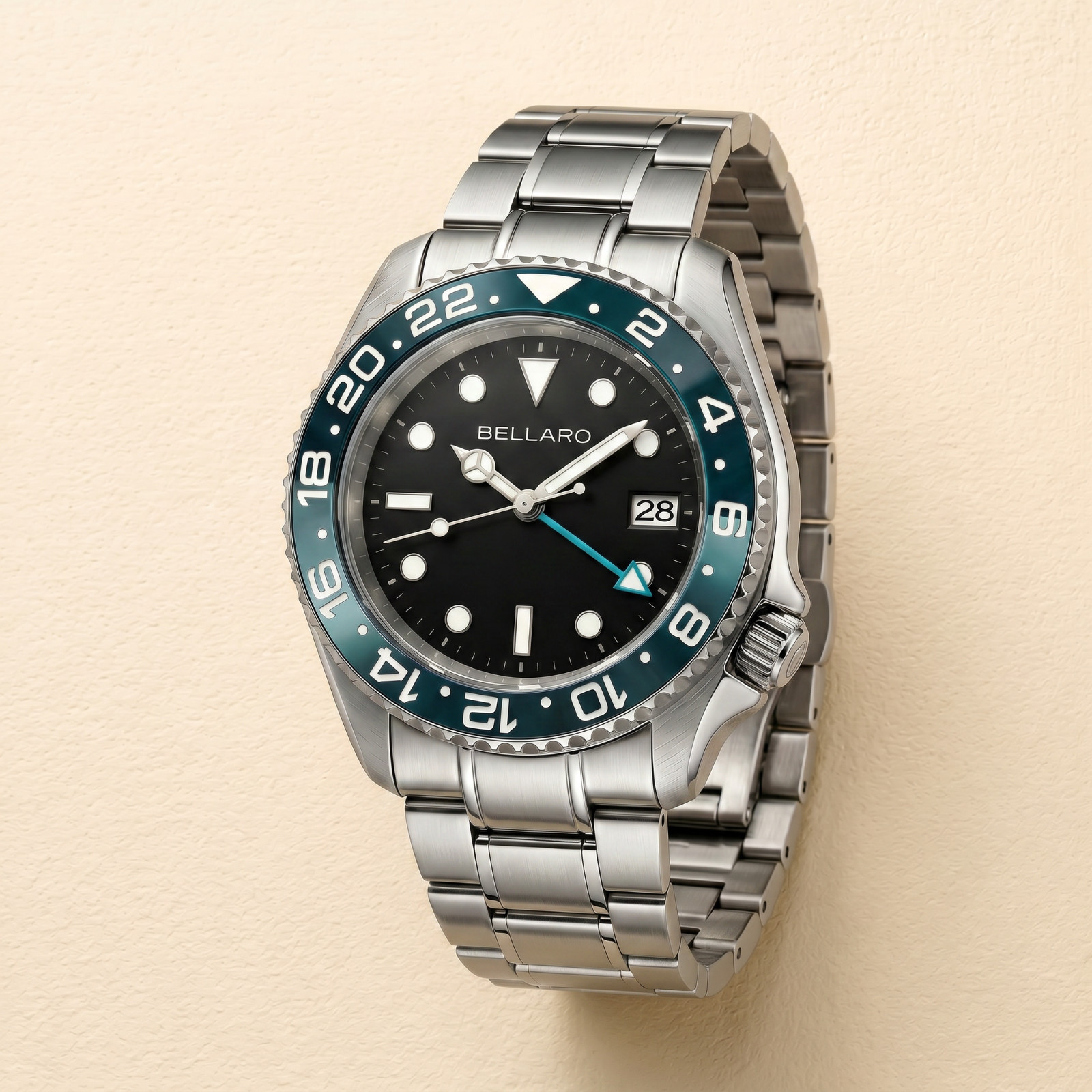 BELLARO GMT Style Watch – NH35 Automatic – Sapphire Crystal Green Dial