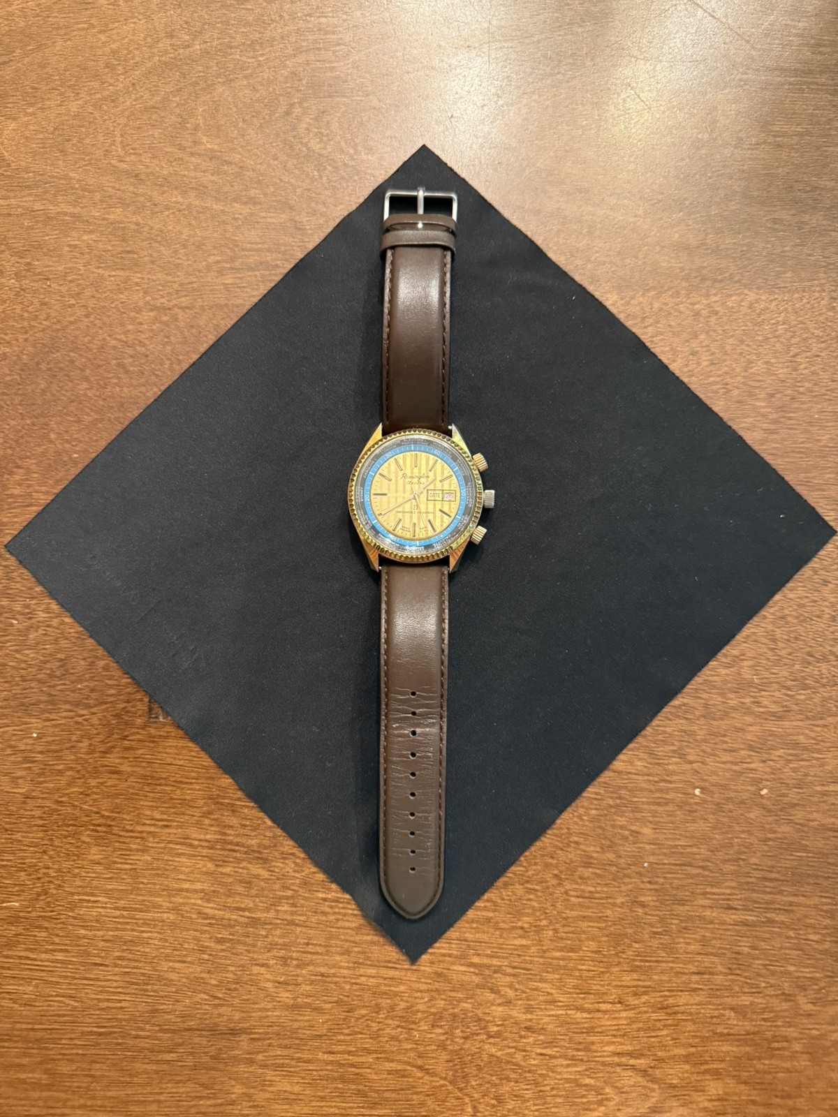 Gold Remington Electra Worldtimer Rotating Inner Bezel Manual Swiss Watch 42MM