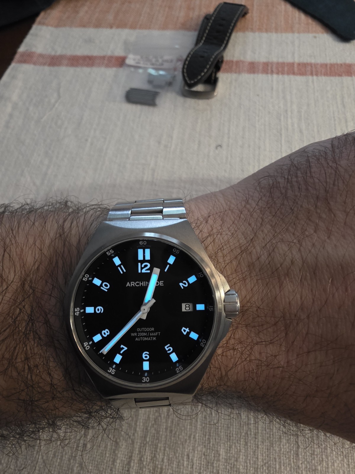 Archimede Outdoor Automatic Black Dial Sapphire 200m Date Steel Bracelet