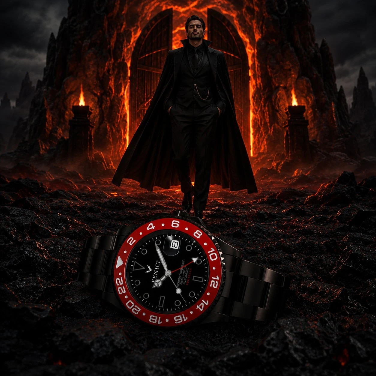 Phoenix Subtrack El Diablo Noir GMT 10ATM Automatic Watch with NH34A Movement