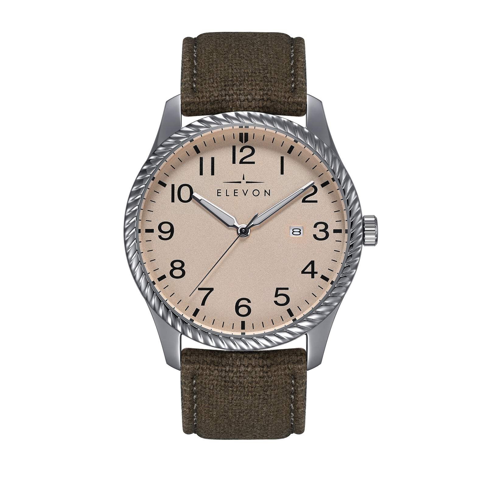 Crosswind Canvas-Overlaid Leather-Band Watch w/ Date Tan/Olive | Tan Dial Wristw