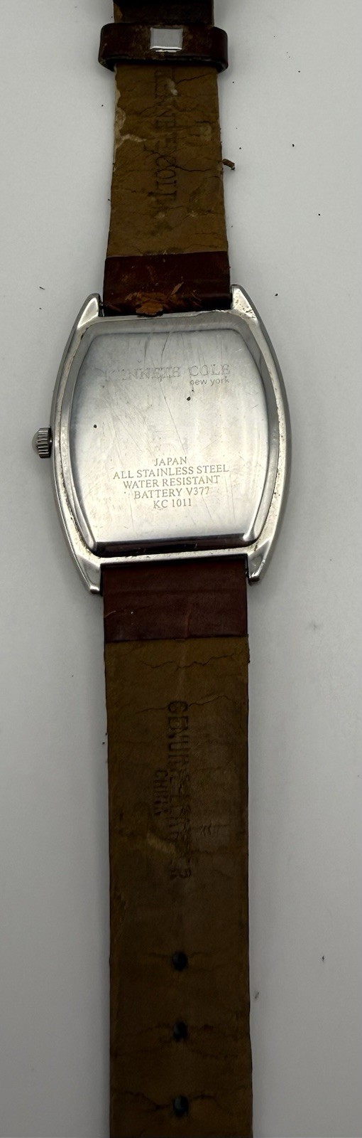 Kenneth Cole Quartz New York Tonneau SS Brown Leather Silver Dial Date 30m