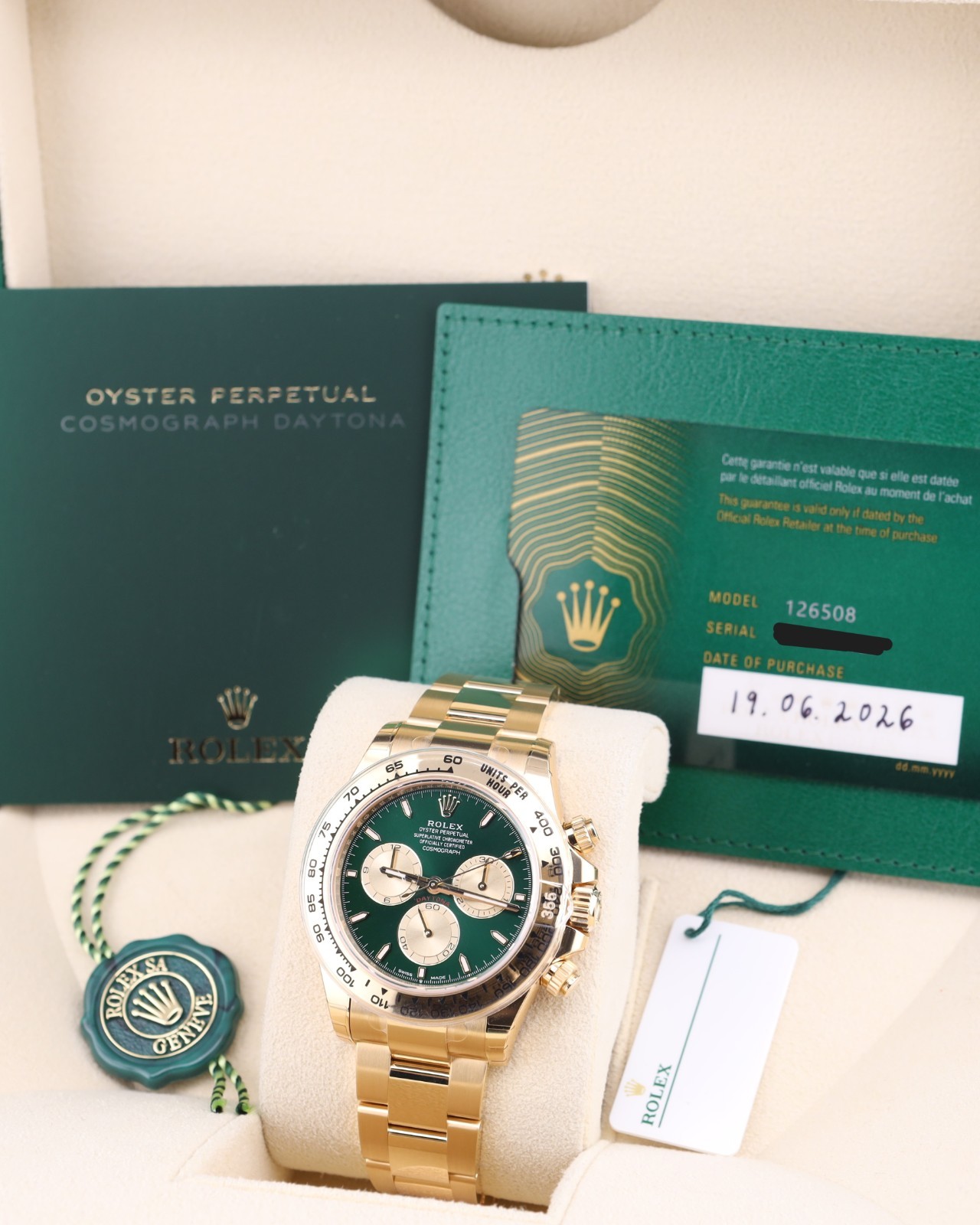 2026 Factory Stickers Rolex Daytona John Mayer Green Dial 126508 Yellow Gold