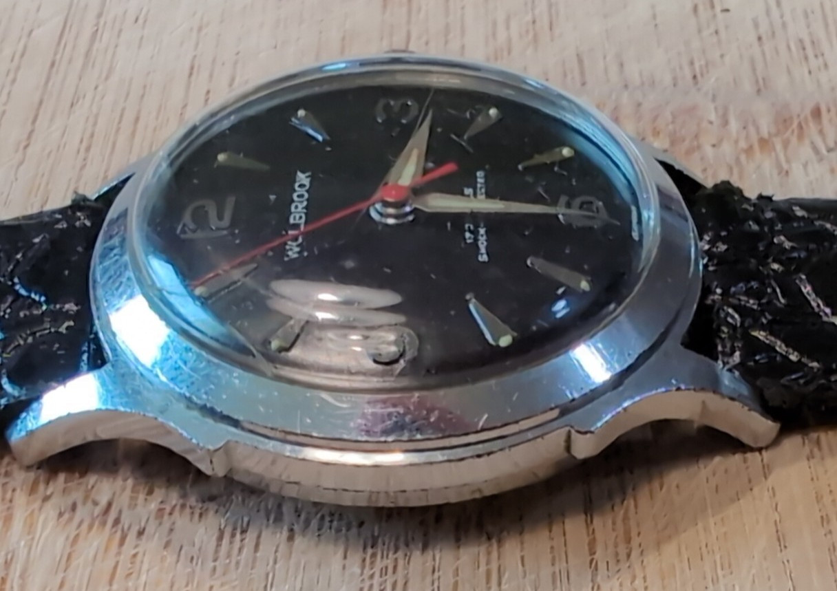 Vtg Wolbrook Wrist Watch Black Dial Made In Germany Red Seconds Pointer