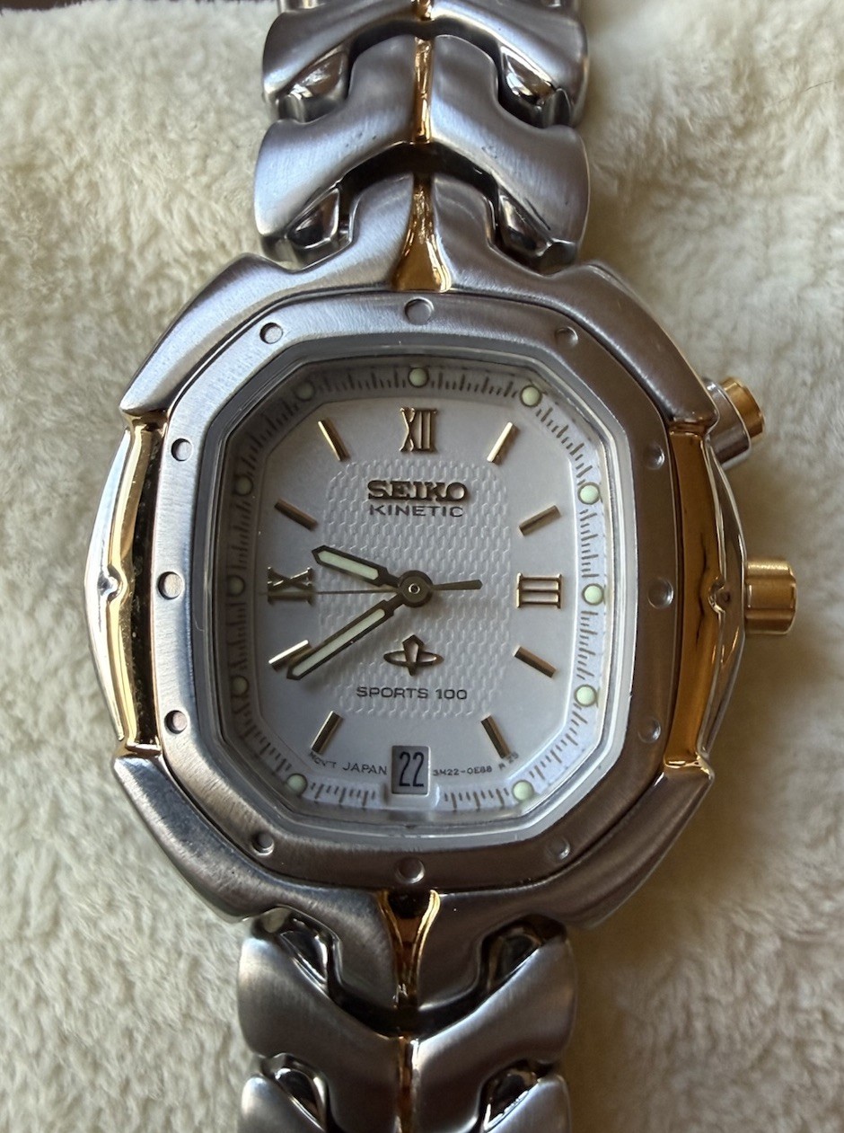 Seiko Kinetic Men’s Two-Tone Stainless Tonneau Watch 100m Date Analog