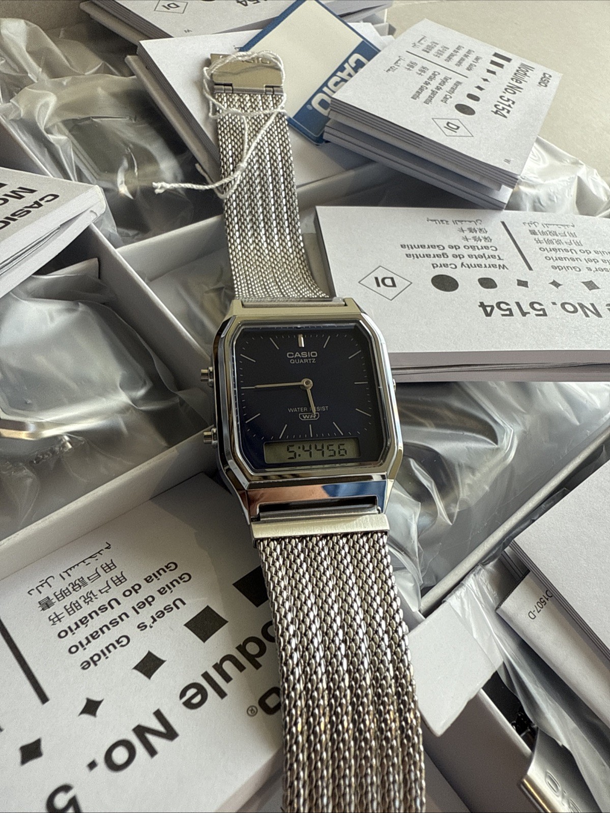 Casio Analog-Digital Vintage Style Dual Time S.Steel Mesh Band Watch AQ-230EM-2A