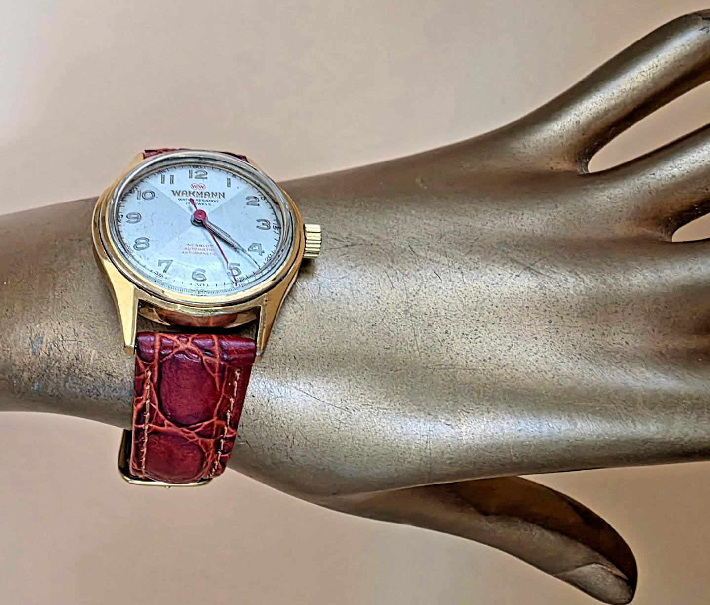 VTG Rare WAKMANN 709A Automatic 17 Jewel 1950 Swiss Incabloc 31mm Men Watch Runs