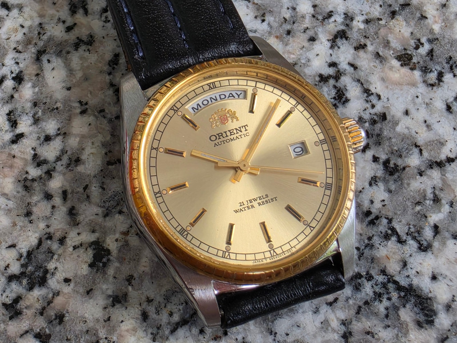 RARE Vintage Orient President Day/Date Auto Watch Rare Gold Dial 46e001-91
