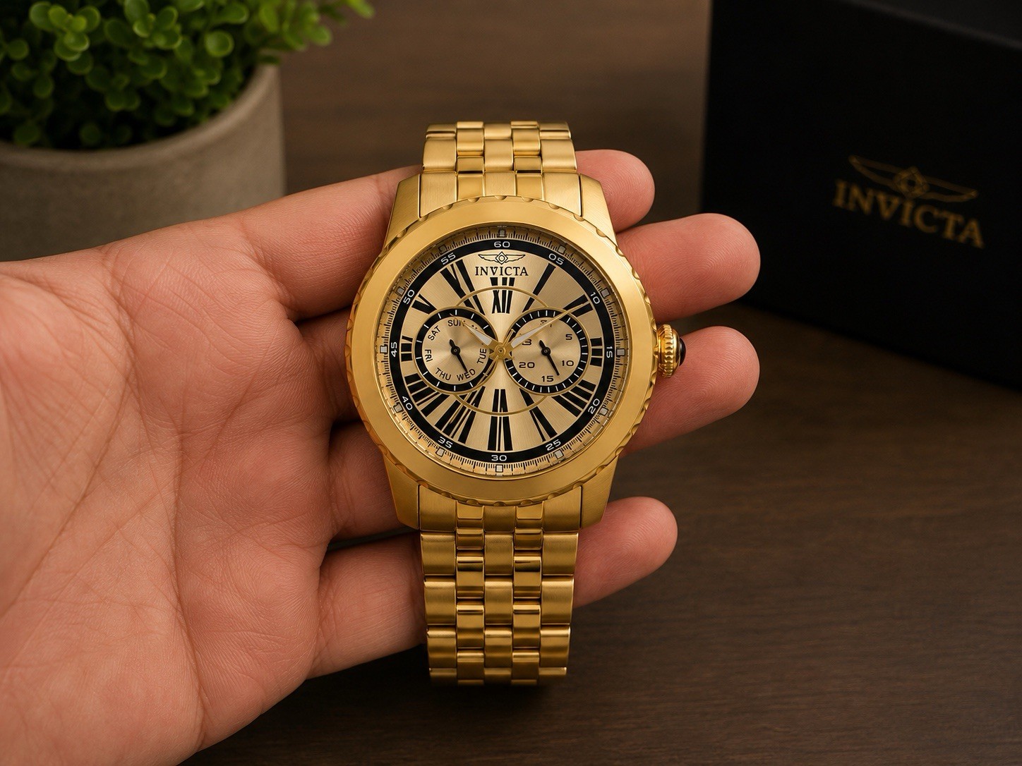 Invicta Specialty Men’s Quartz Day/Date Roman Dial 45mm Gold SS 100m