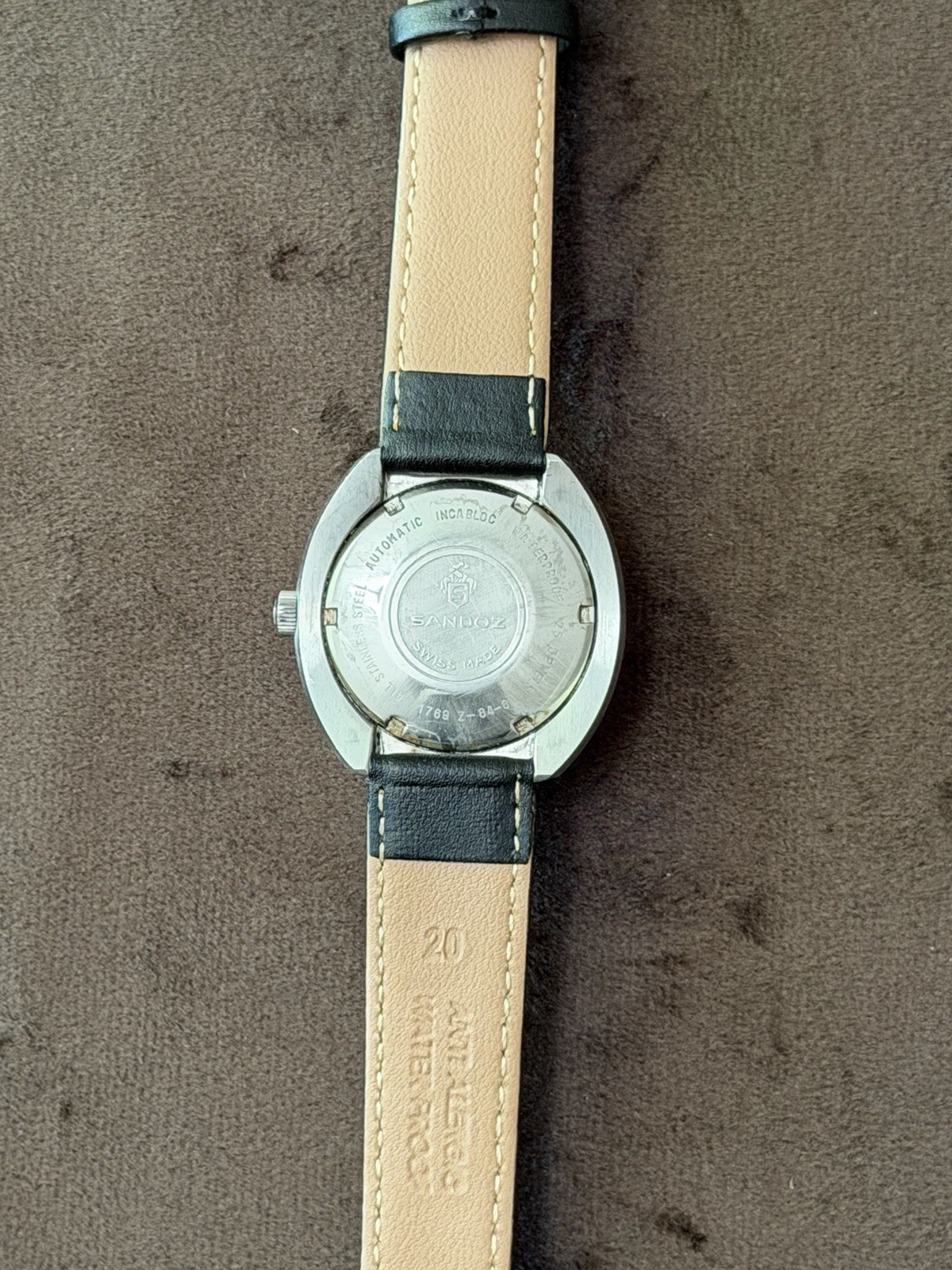 Sandoz Automatic Men’s 25J Swiss Made Day/Date Silver Dial Black Leather
