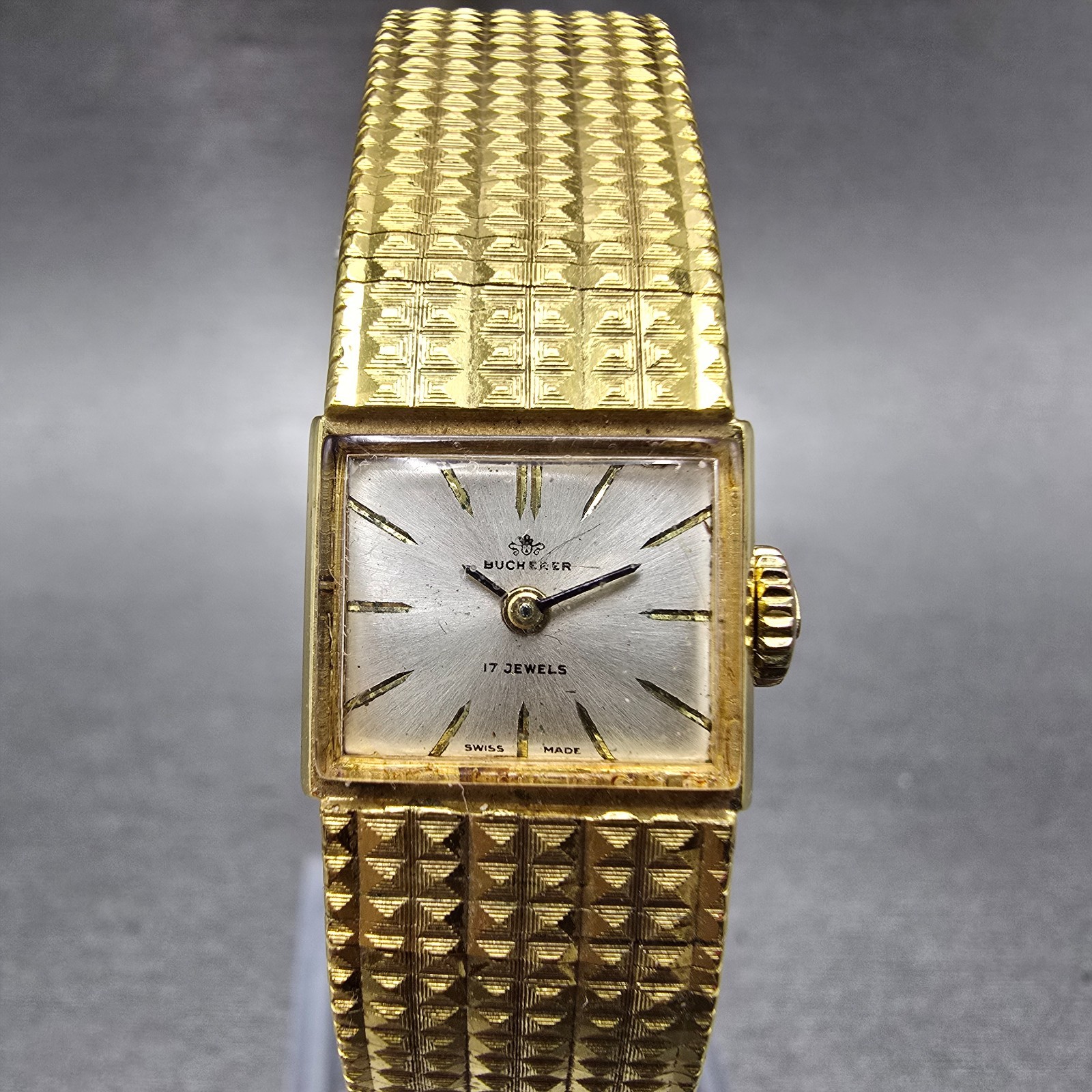 Bucherer Watch Women 16mm Silver Dial Gold Plated Manual Wind Runs Vintage