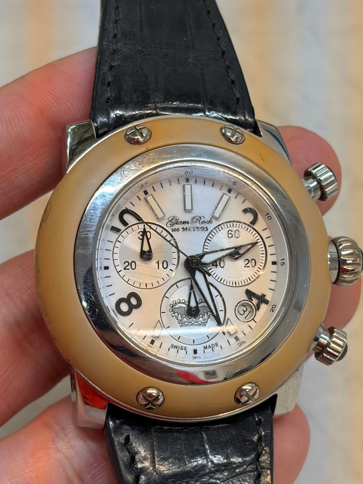 Glam Rock Miami Chronograph Watch – Tan Bezel / White Dial – Used / Fair