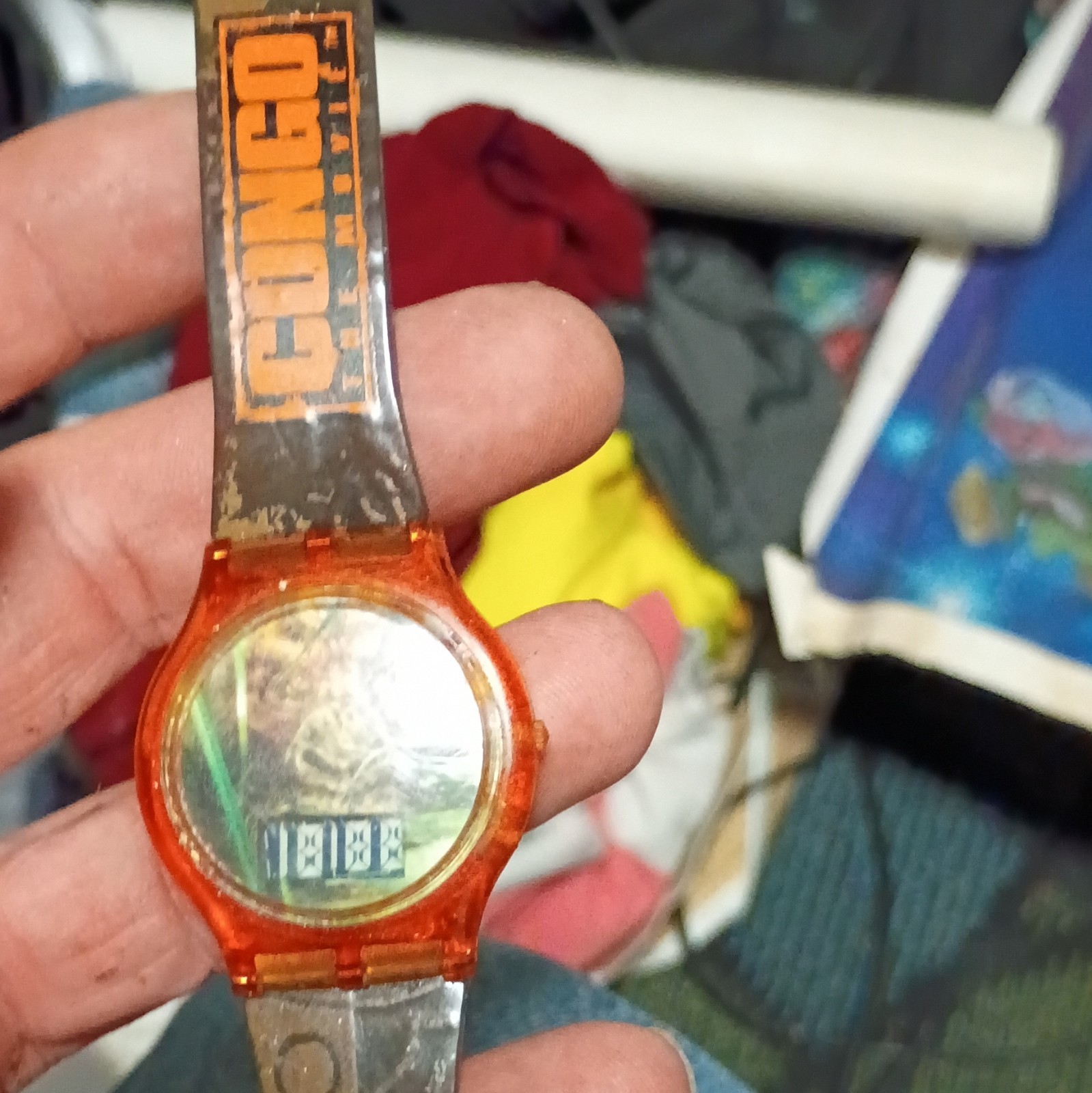 Swatch Chrono Quartz Chronograph Date Analog Orange Plastic Case Gray Strap