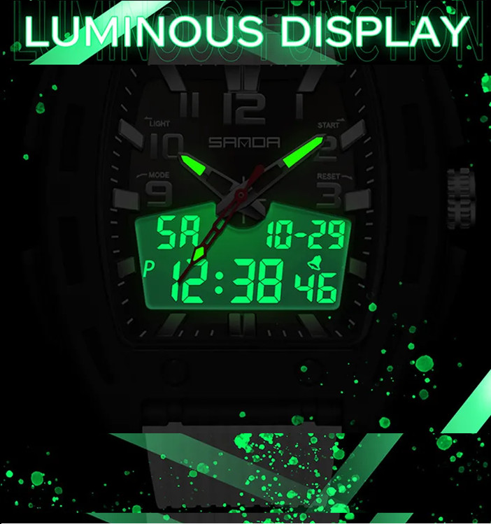 Unisex Multiple Functions Barrel Watch Dual Display Quartz plus Electronic
