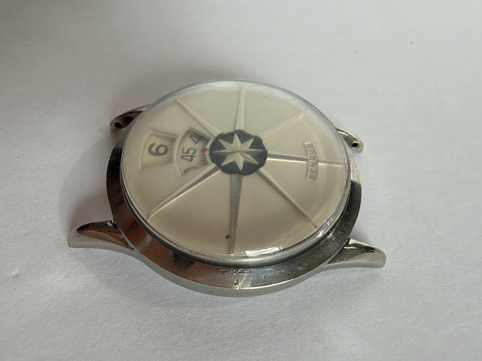 Benrus Dial-O-Rama Manual Wind Shock & Water Resistant White Dial SS Watch