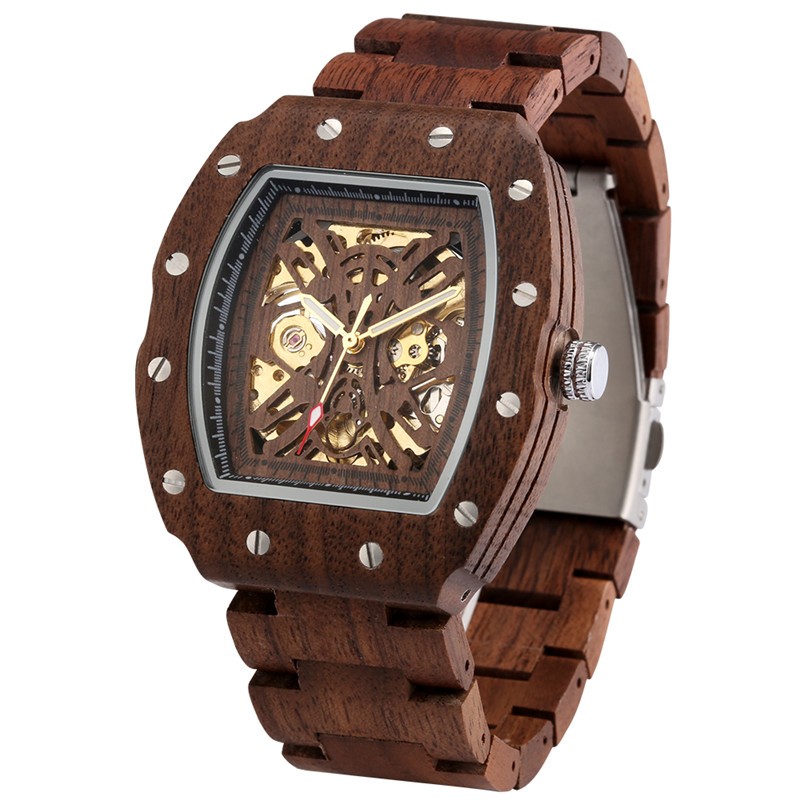 Men’s Wood Automatic Watch Full Wooden Bracelet Wristwatch Folding Clasp Gifts