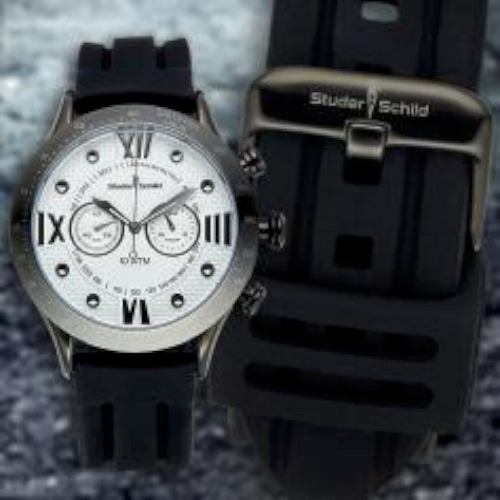 NEW Studer Schild 1229M Mens Limited Edition White Dial Jet Black Silicone Watch
