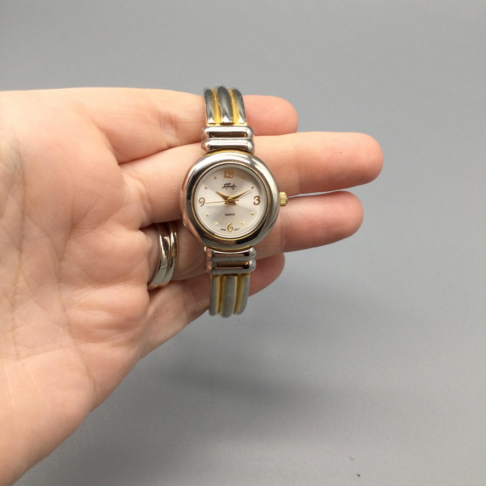 Fabrege Two Tone Womens Watch 25mm Open Cuff Band XF7169 PC21 New Battery