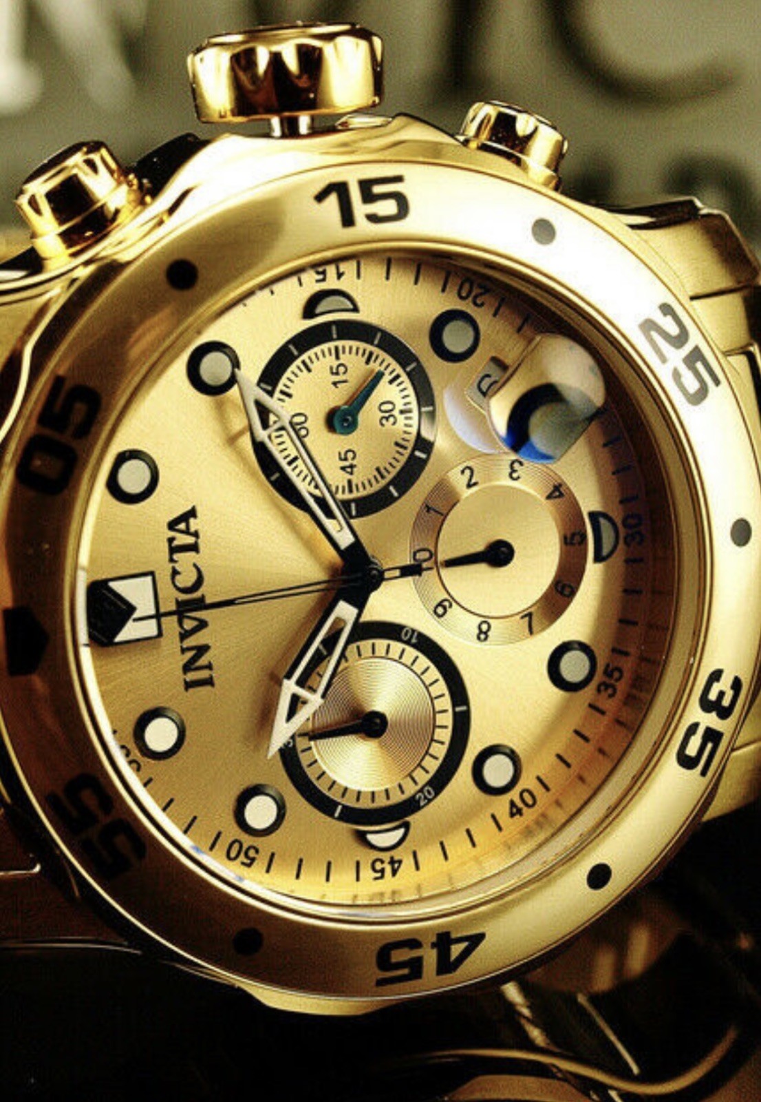 Invicta Men’s 48mm PRO DIVER Scuba Chronograph (0074) 18K Gold Plated Watch