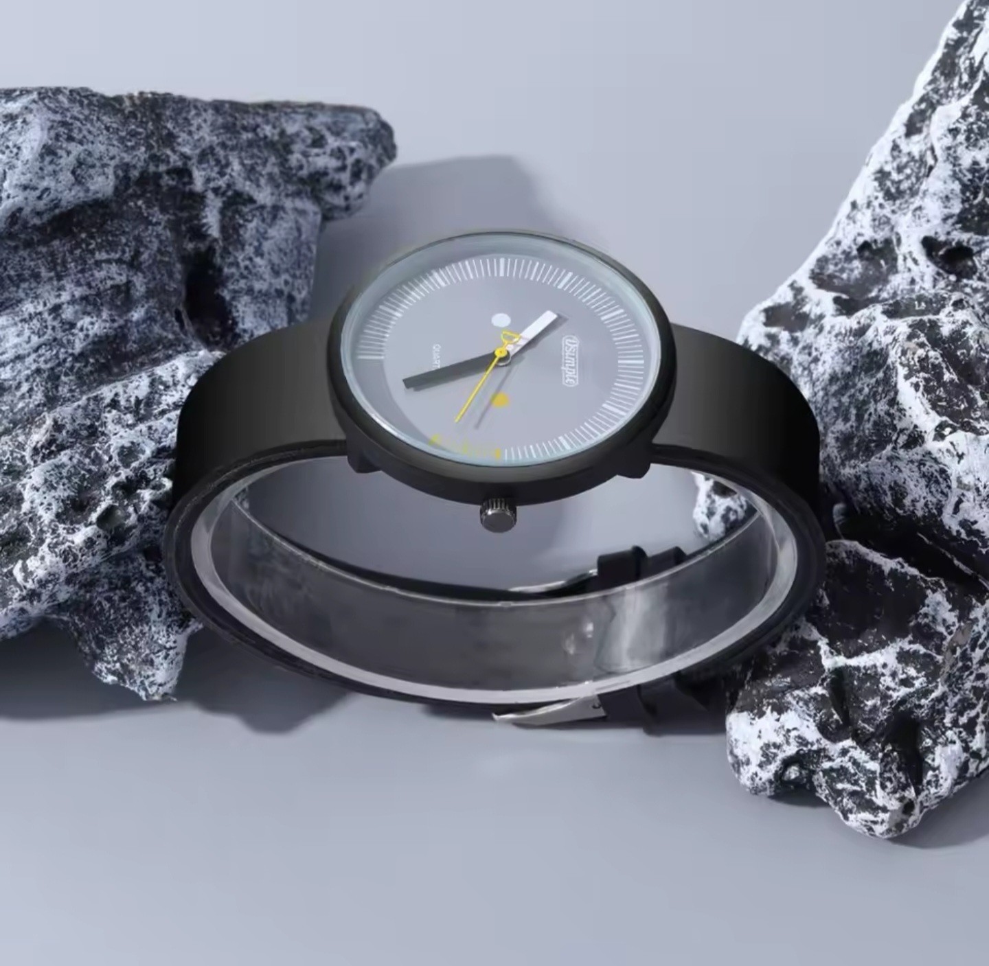 New Men’s Watch 40mm Black Matte Case Gray Dial Silicone Strap Modern Design
