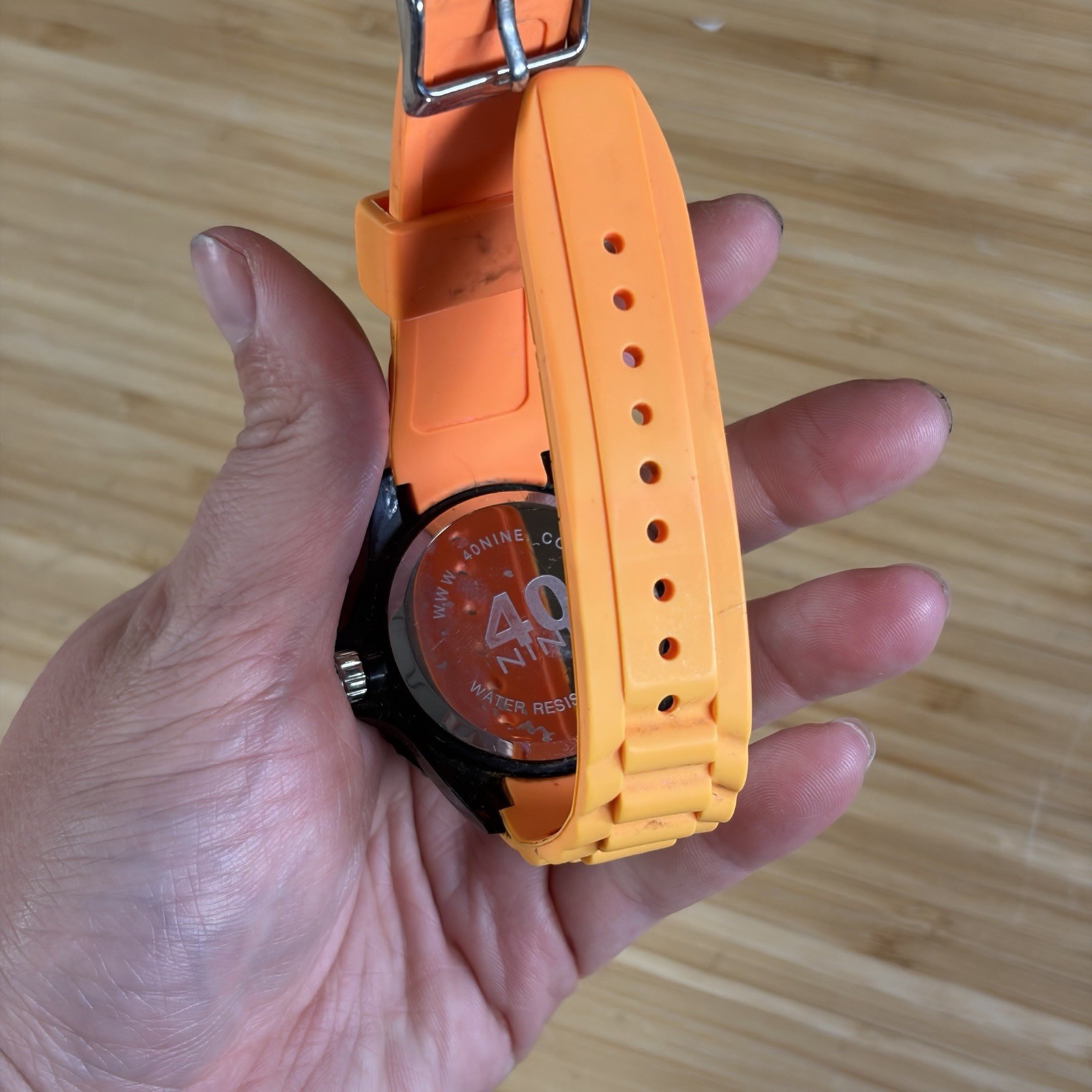 40NINE 46mm Quartz Watch with Black Dial and Orange Silicone Rubber Strap