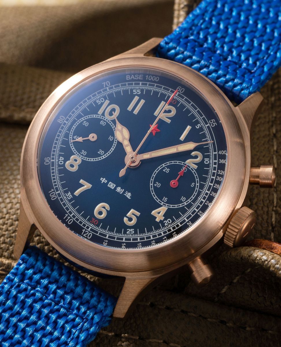 RED STAR 1963 Bronze Cusn8 SEAGULL ST19 Chronograph Watch 38mm Swan Neck 50M C3