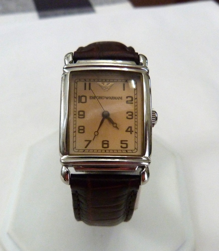 EMPORIO ARMANI AR0204 TANK BROWN LEATHER ADJUSTABLE BAND WRIST WATCH