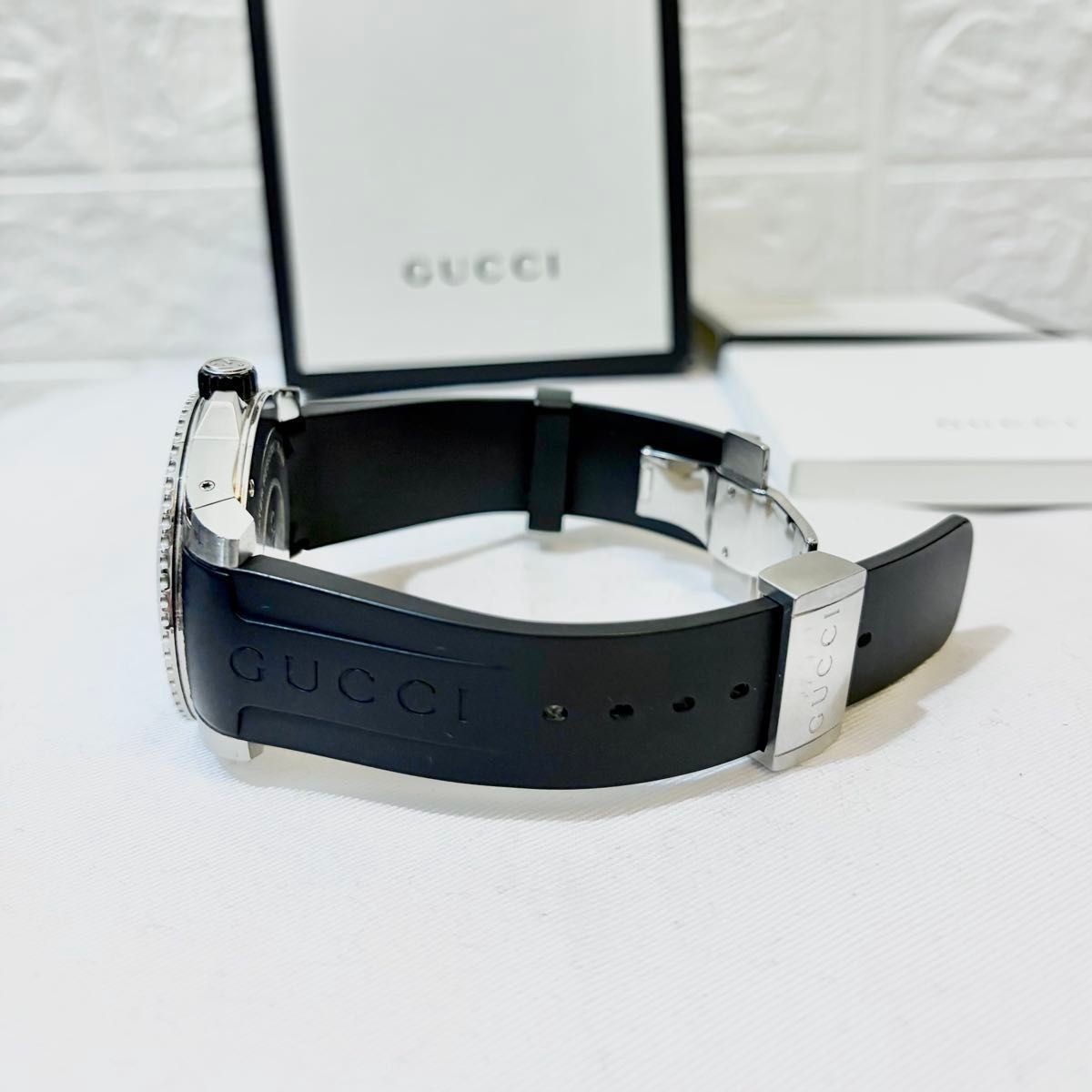[B1P] Gucci Dive Snake YA136219 Black Dial Rubber Strap Mens Watch [x8q]