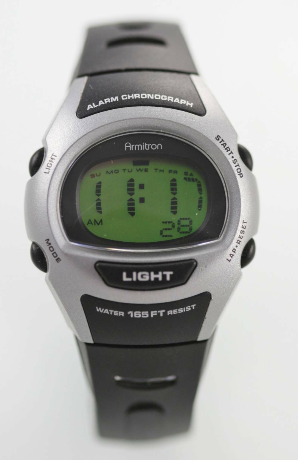 Armitron Unisex Silver Plastic Black Rubber Light Date Alarm 50m Quartz Watch