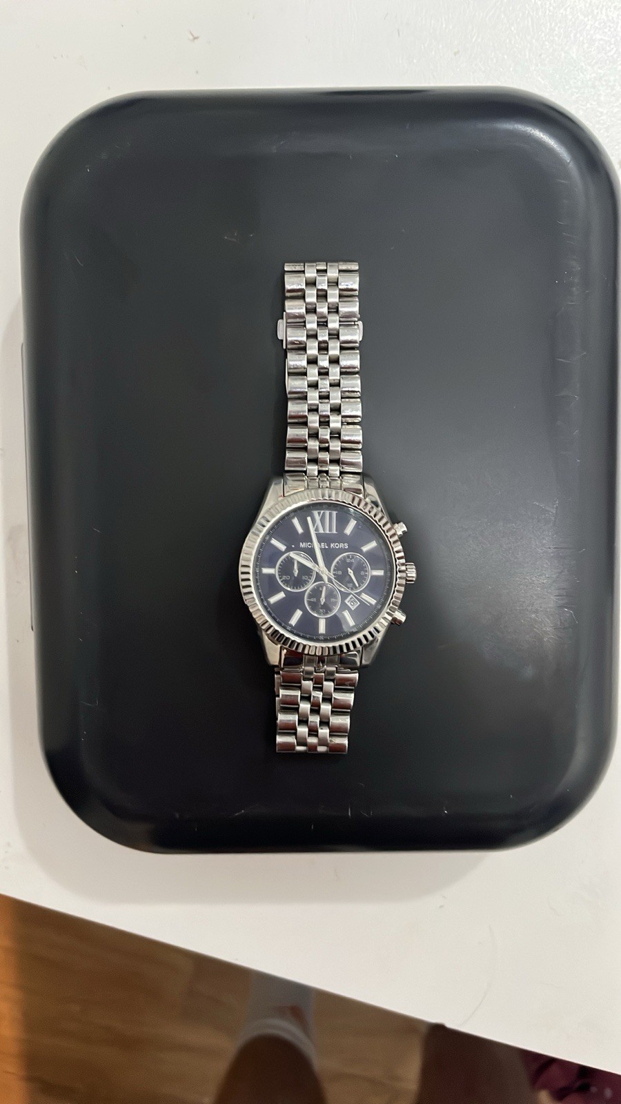 Michael Kors Silver Tone Stainless Bracelet Blue Dial Wrist Watch