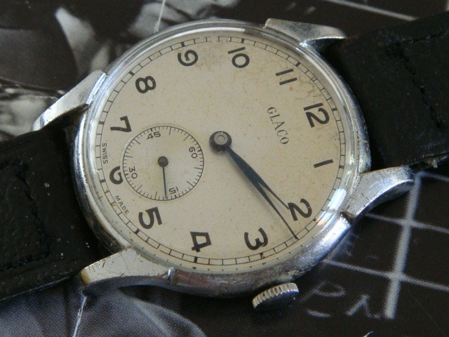Glaco retro Military style vintage mens 1940s or 50s watch VGWO on period band