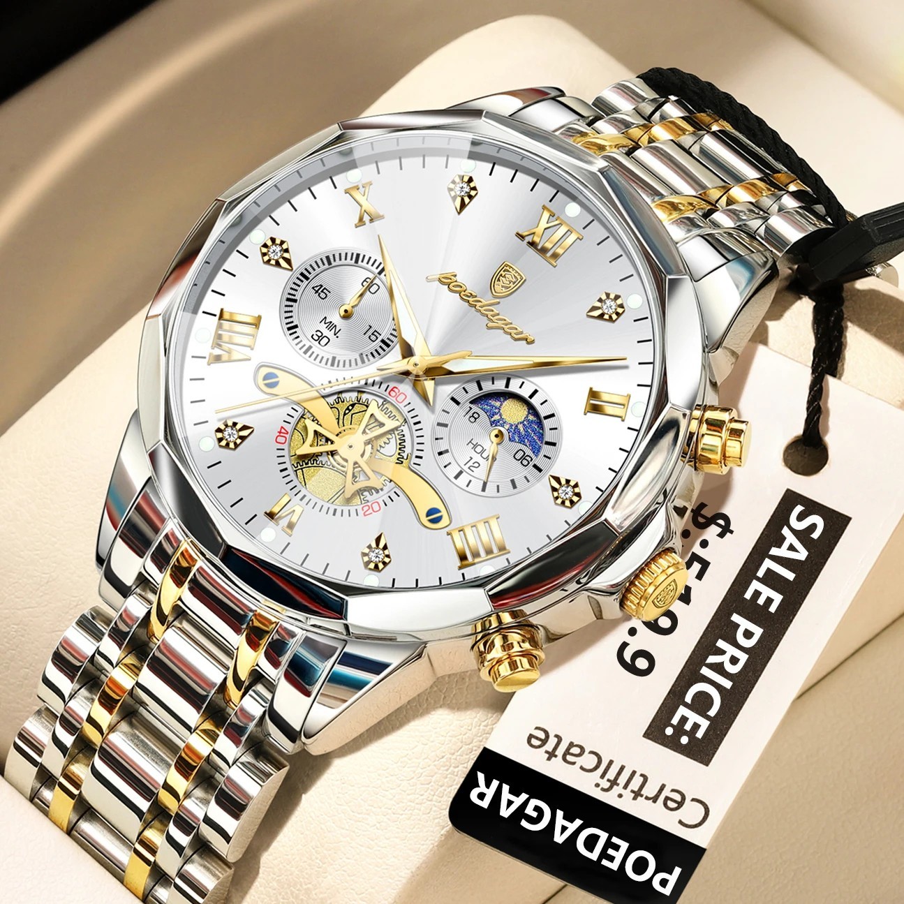 2025 Men’s Luxury Waterproof Chronograph Stainless Steel Quartz Wrist Watch Gift