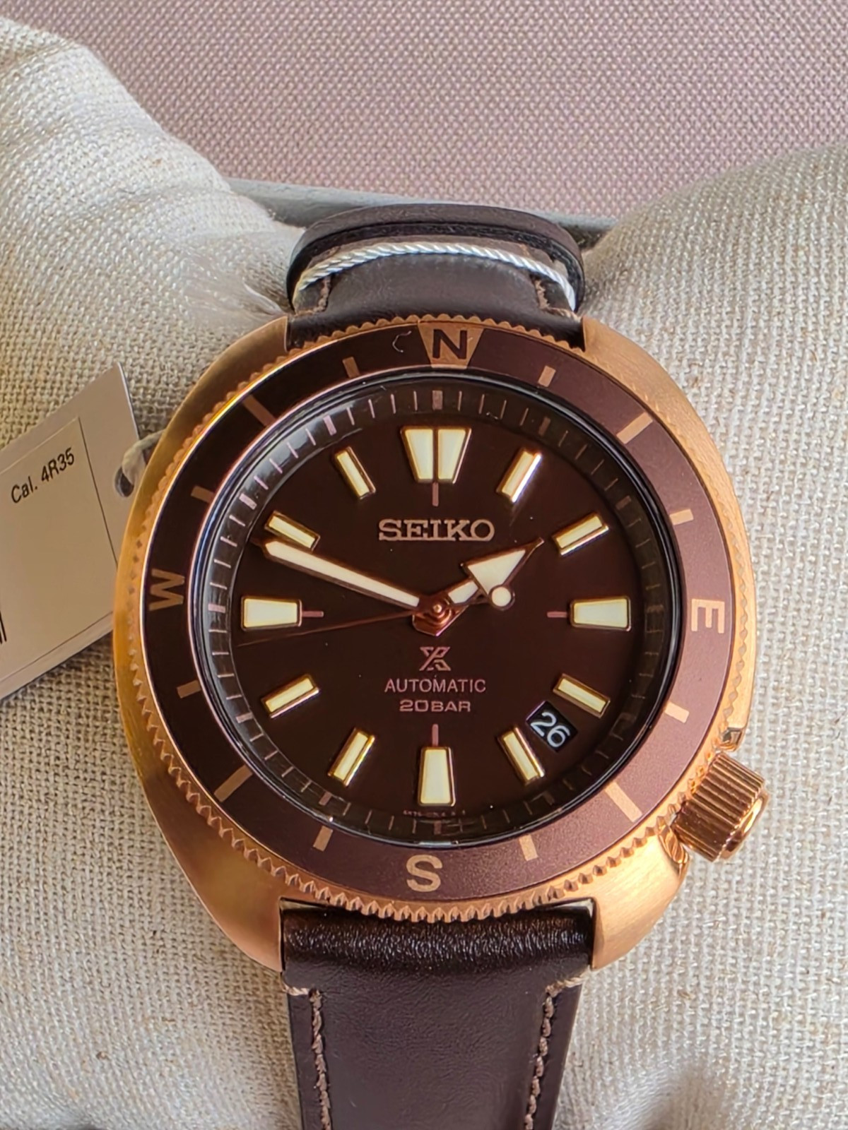 SEIKO ProspeX SRPG18K1 Brown Automatic Watch Leather Diver’s 200m Tortoise NOS