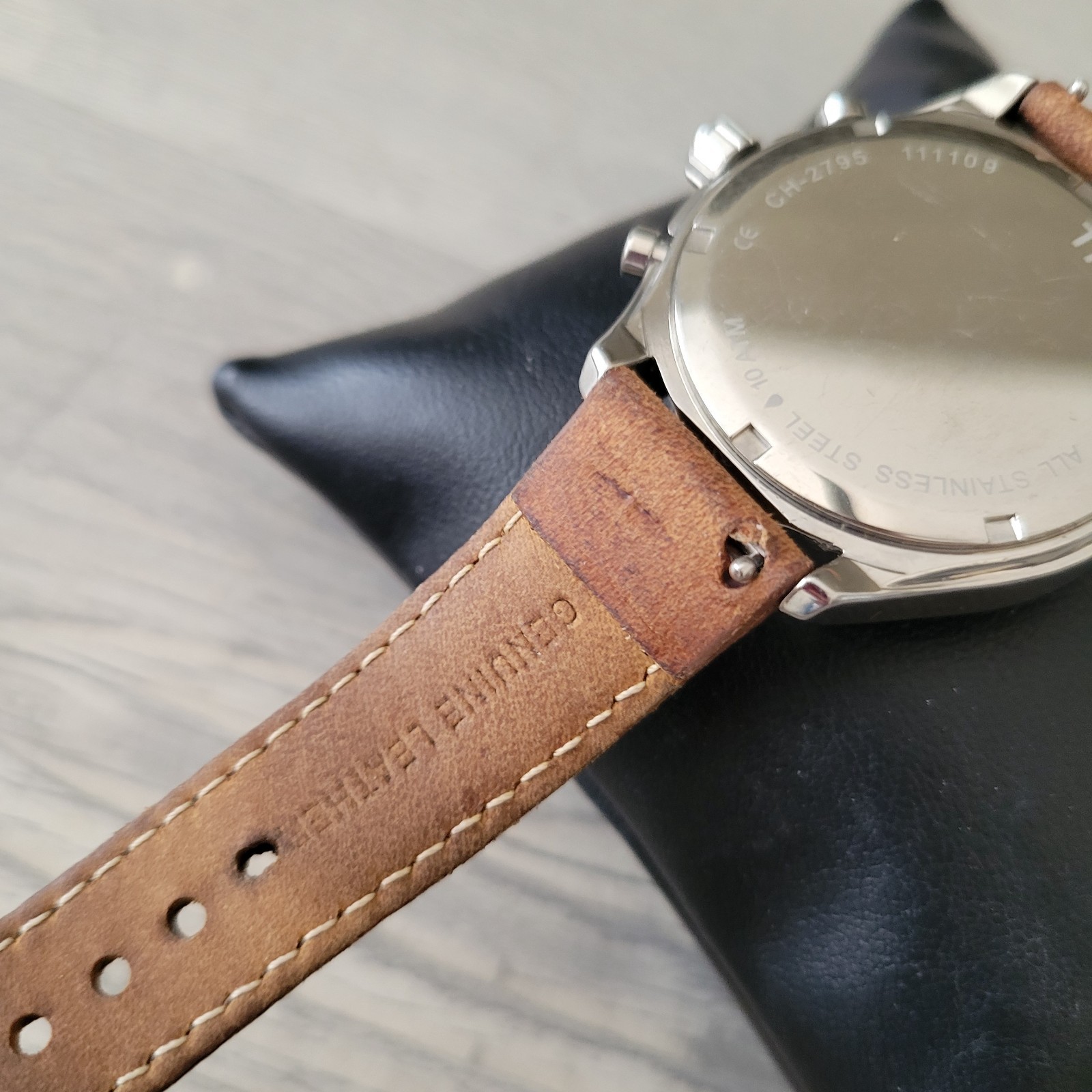 Fossil Flight Chronograph Watch White Dial Brown Leather Band Mens / Unisex EUC