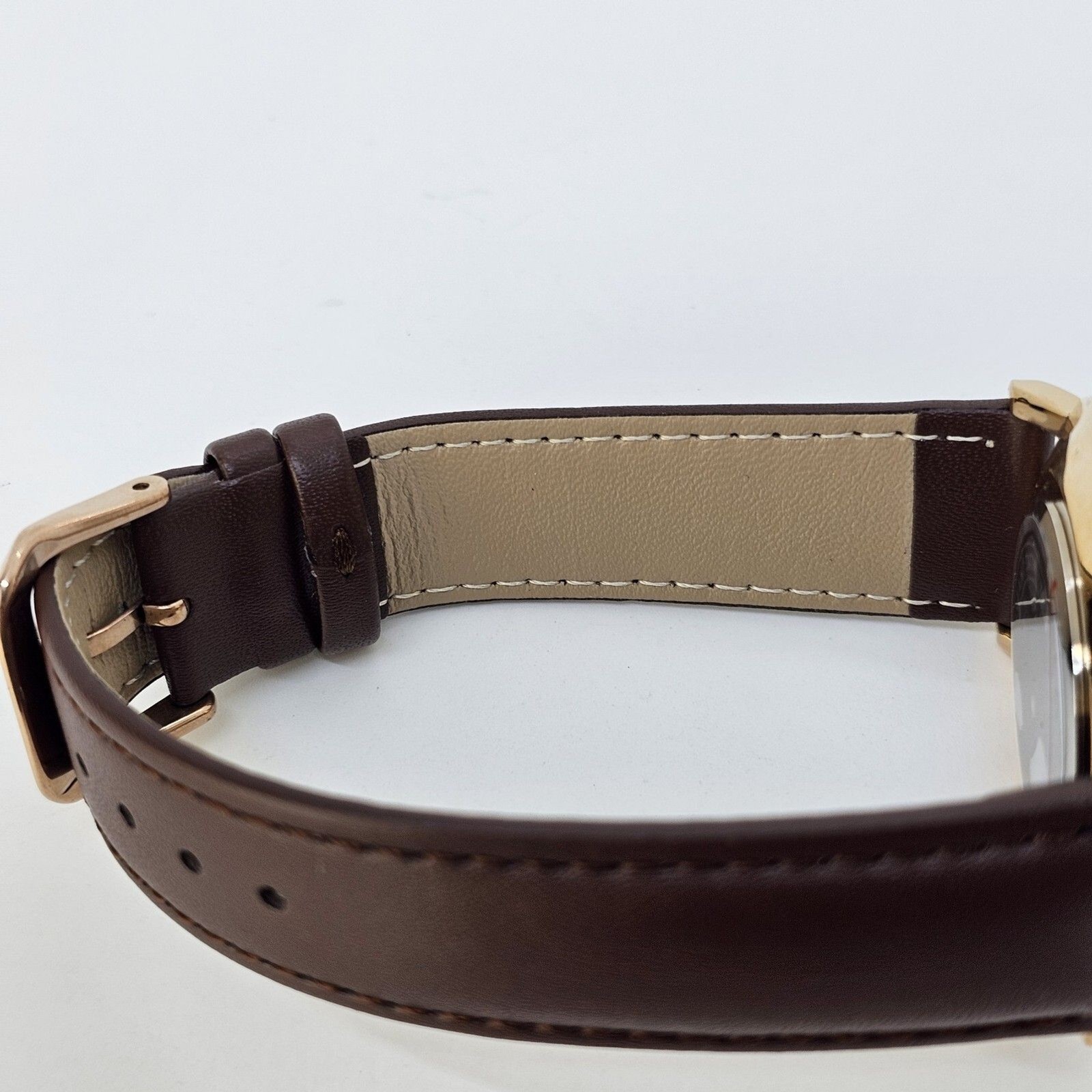 Men’s Watch 40MM Gold Case Blue Dial Brown Leather Band Straps Date Indicator