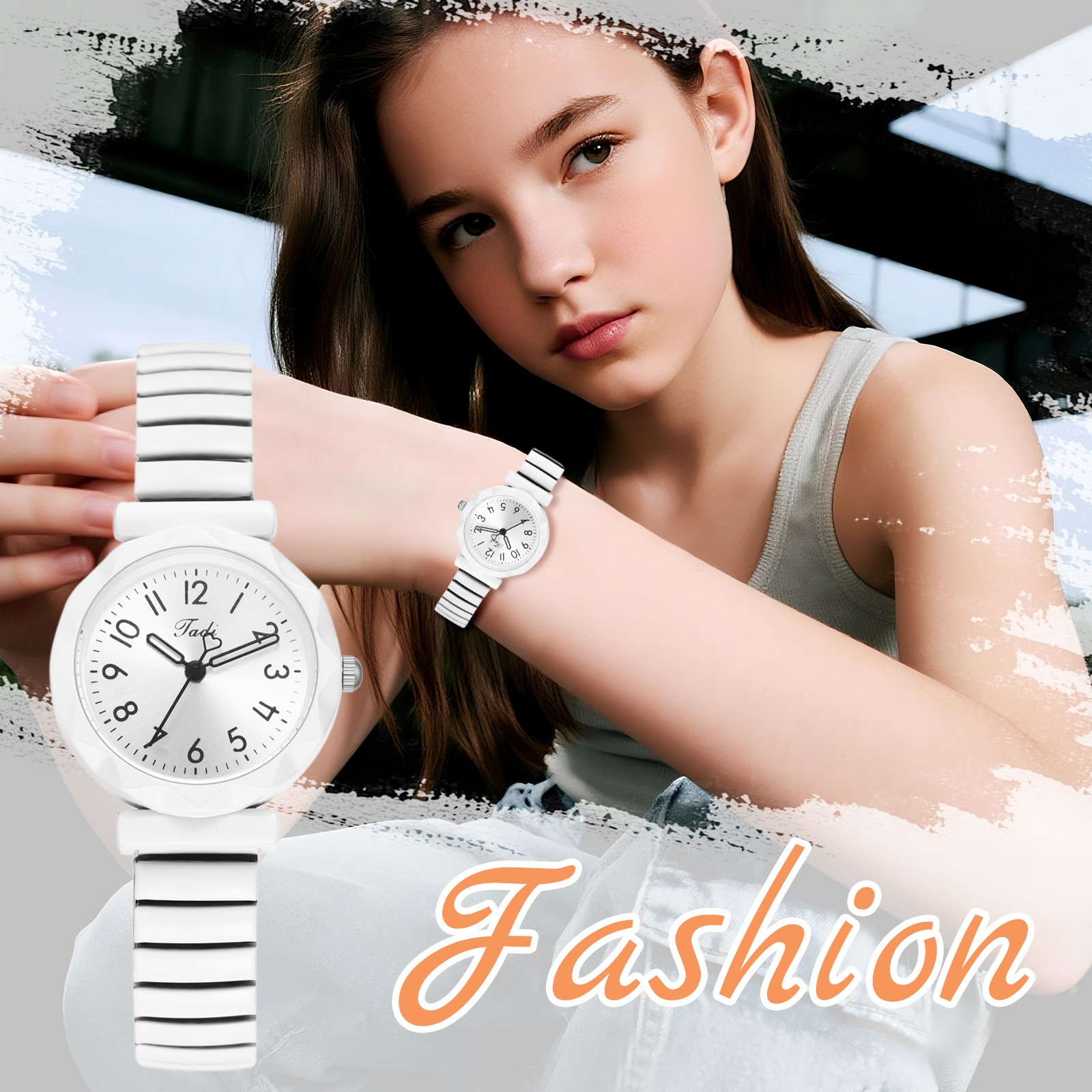 Boy Girl Candy Color Easy Read Stainless Steel Elastic Band Teenager Wrist Watch