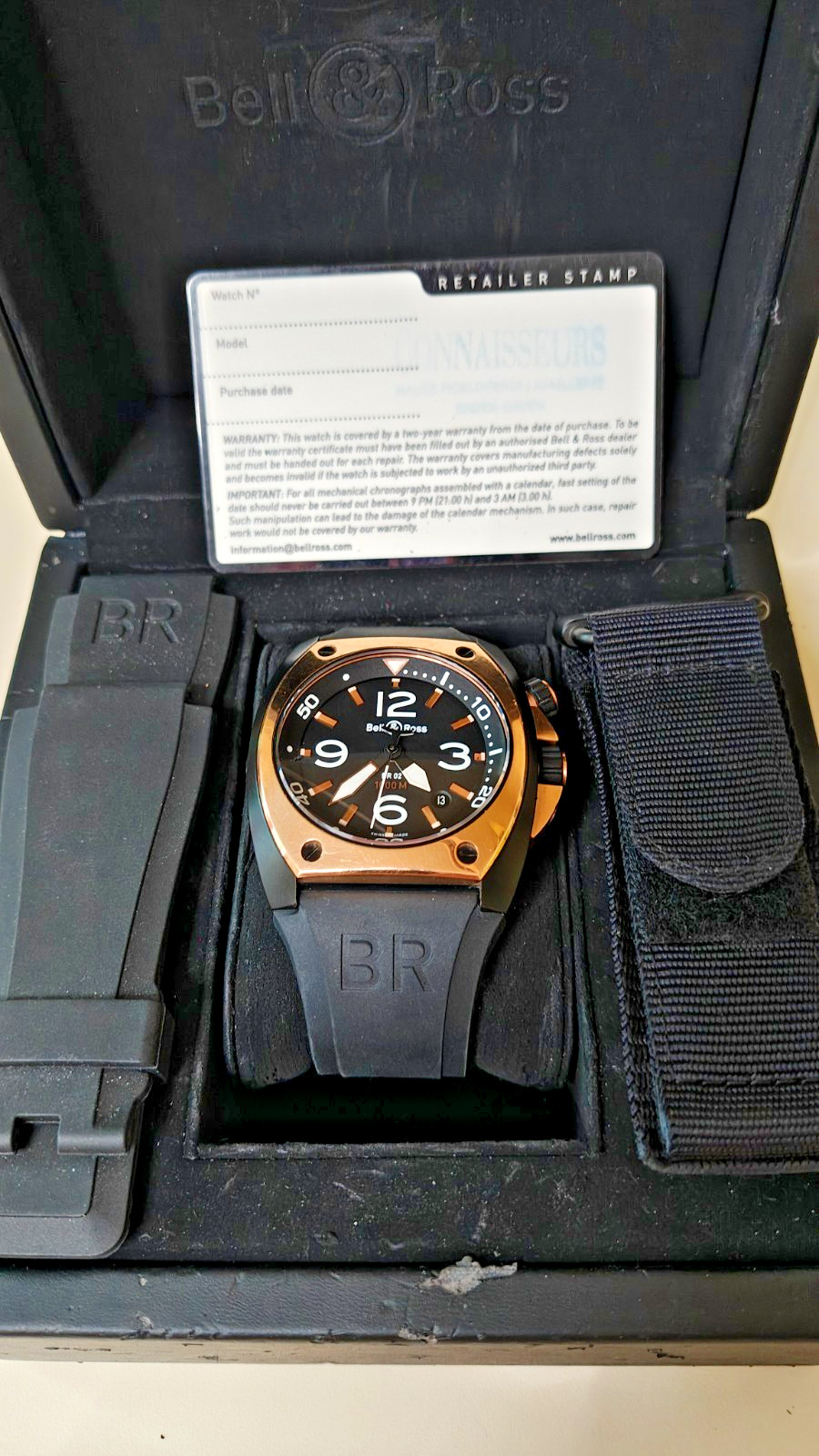 BELL & ROSS BR 02 DIVER PVD BLACK STEEL & ROSE GOLD